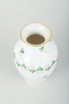 Herend, Hungary. Porcelain vase with green leaf decoration. Mid-20th C.