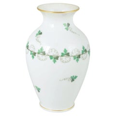 Herend, Hungary. Porcelain vase with green leaf decoration. Mid-20th C.