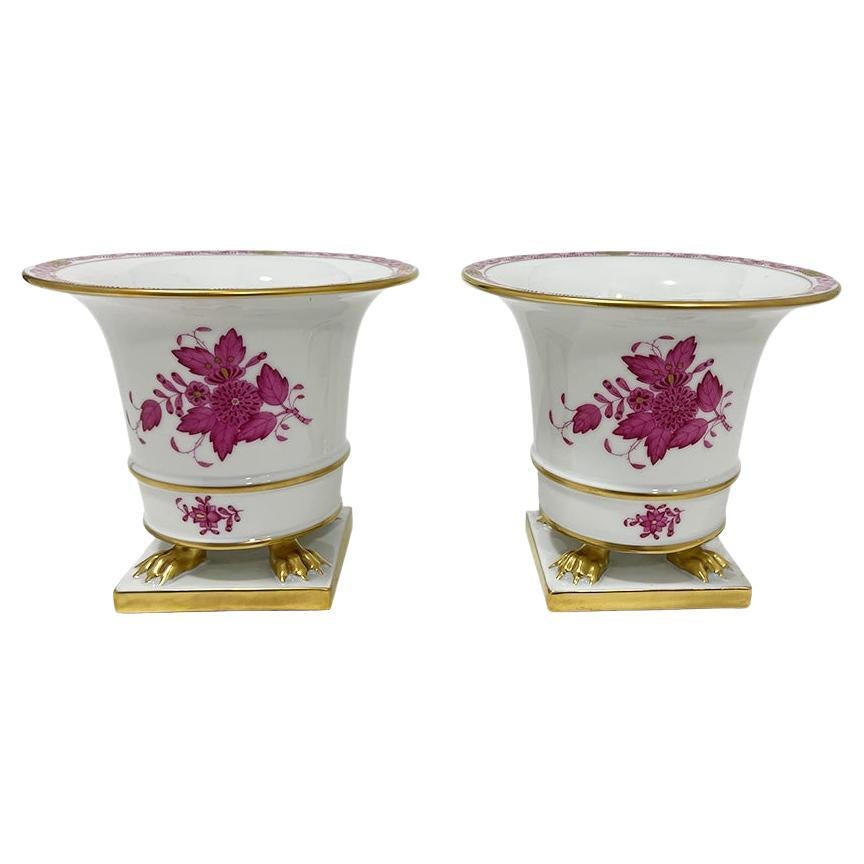 Herend Hungary Porcelain vases "Chinese Bouquet Apponyi Purple" For Sale