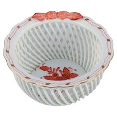 Herend, Hungary, Reticulated Porcelain Bowl, Hand Painted with Orange Flowers