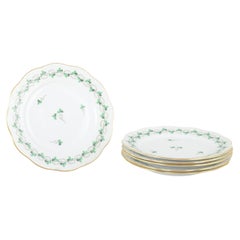 Herend, Hungary. Six porcelain plates with green leaf decoration. Mid-20th C.