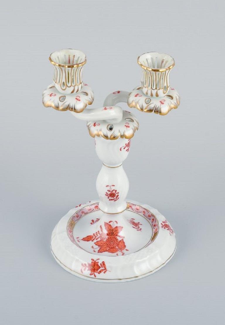 Herend, Hungary, TwoArmed Porcelain Footed Candlestick. Mid20th