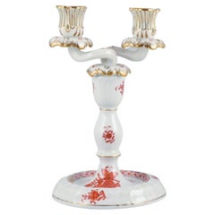 Herend, Hungary, Two-Armed Porcelain Footed Candlestick. Mid-20th Century