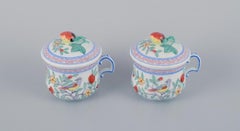 Herend, Hungary, two porcelain bouillon cups, with flowers and birds