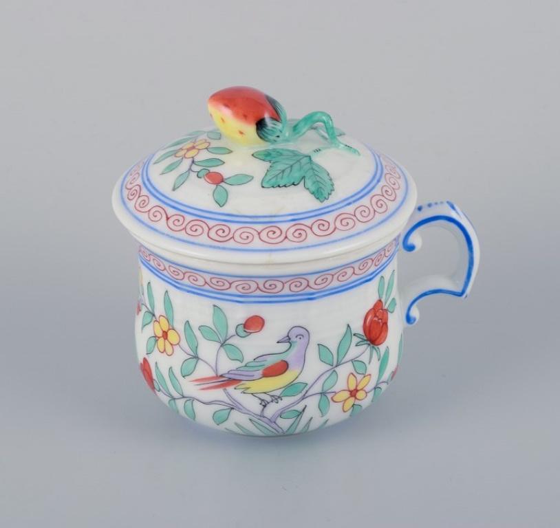 Hand-Painted Herend, Hungary, two porcelain bouillon cups, with flowers and birds