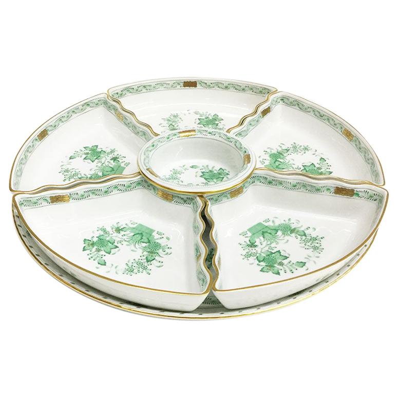 Herend "Indian Basket Green" Hors d'Oeuvres Set
