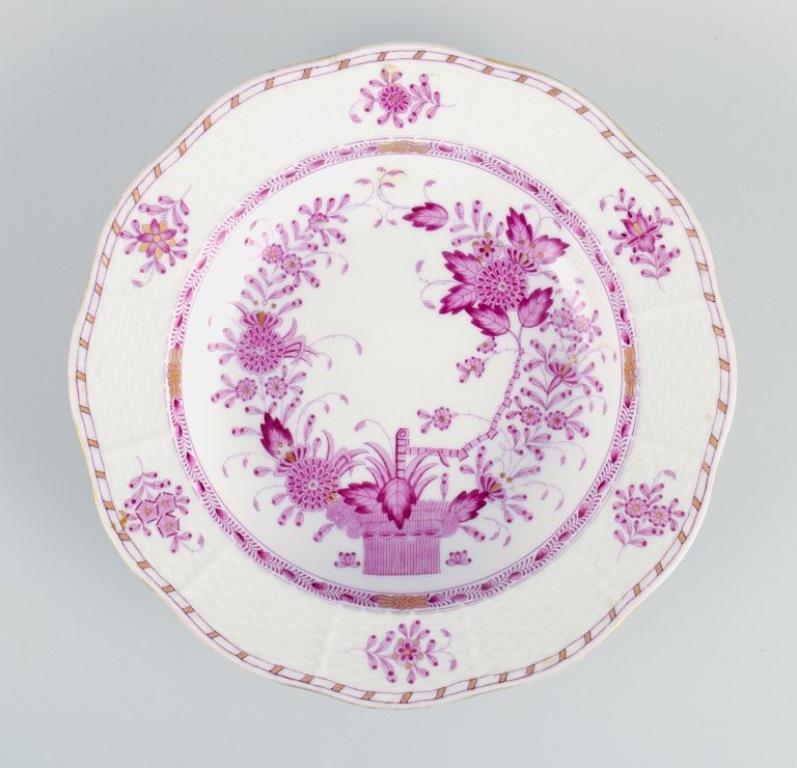 Herend, Indian Basket Raspberry, Hungary, a set of six large deep plates. 
Hand painted in purple with gold decoration.
1920/30s.
In great condition with minimal wear to the gold.
Marked.
Dimensions: D 23.0 x H 4.7 cm.