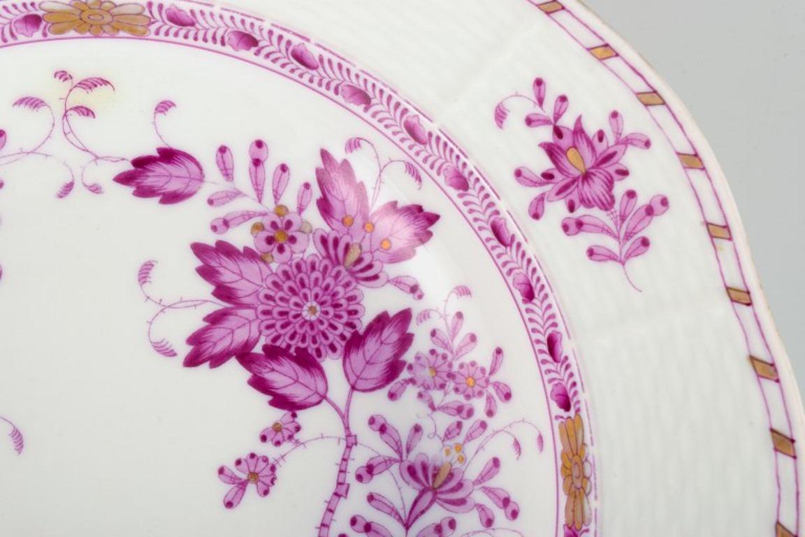 Hand-Painted Herend, Indian Basket Raspberry, Hungary, Set of Six Large Deep Plates