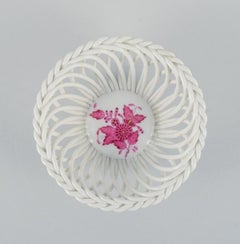 Herend Pink Chinese Bouquet, Two Small Bowls with Wickerwork in Porcelain
