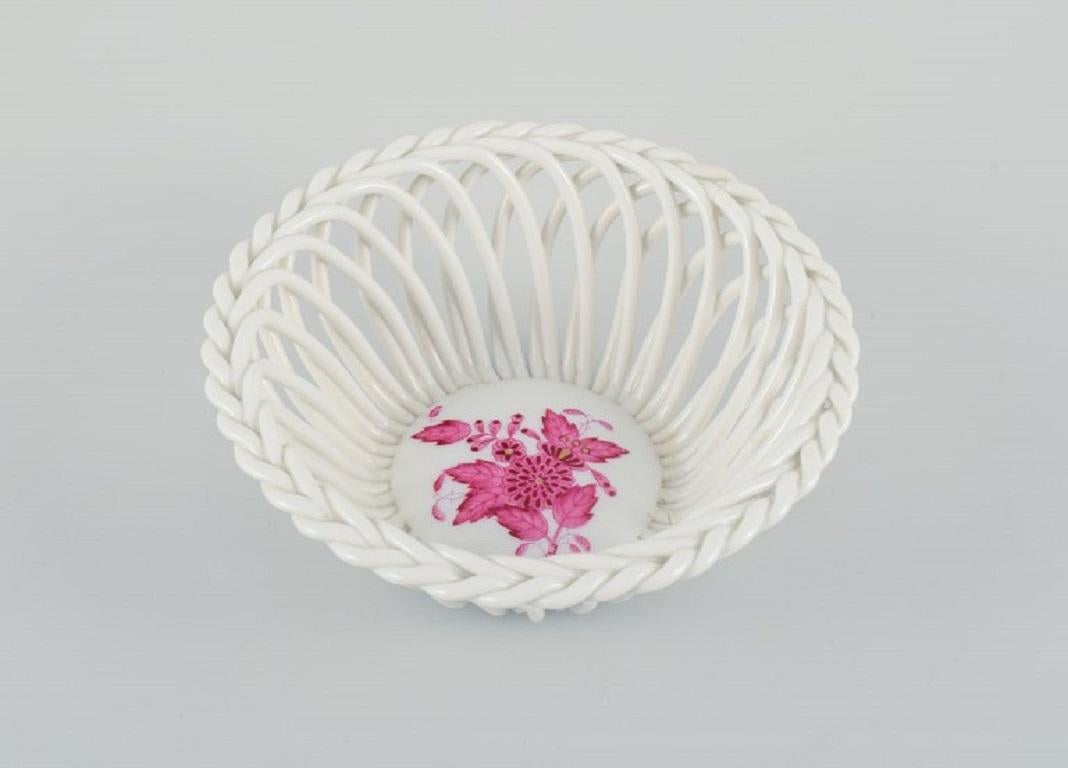 Hungarian Herend Pink Chinese Bouquet, Two Small Bowls with Wickerwork in Porcelain For Sale