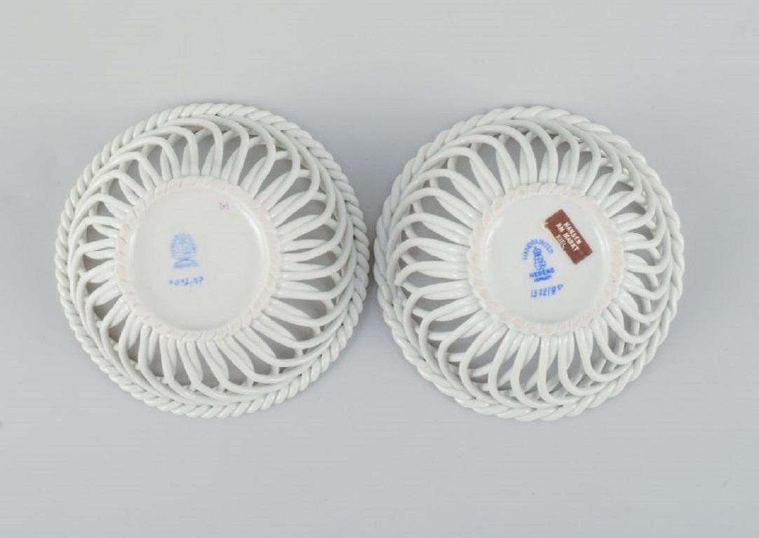 20th Century Herend Pink Chinese Bouquet, Two Small Bowls with Wickerwork in Porcelain For Sale