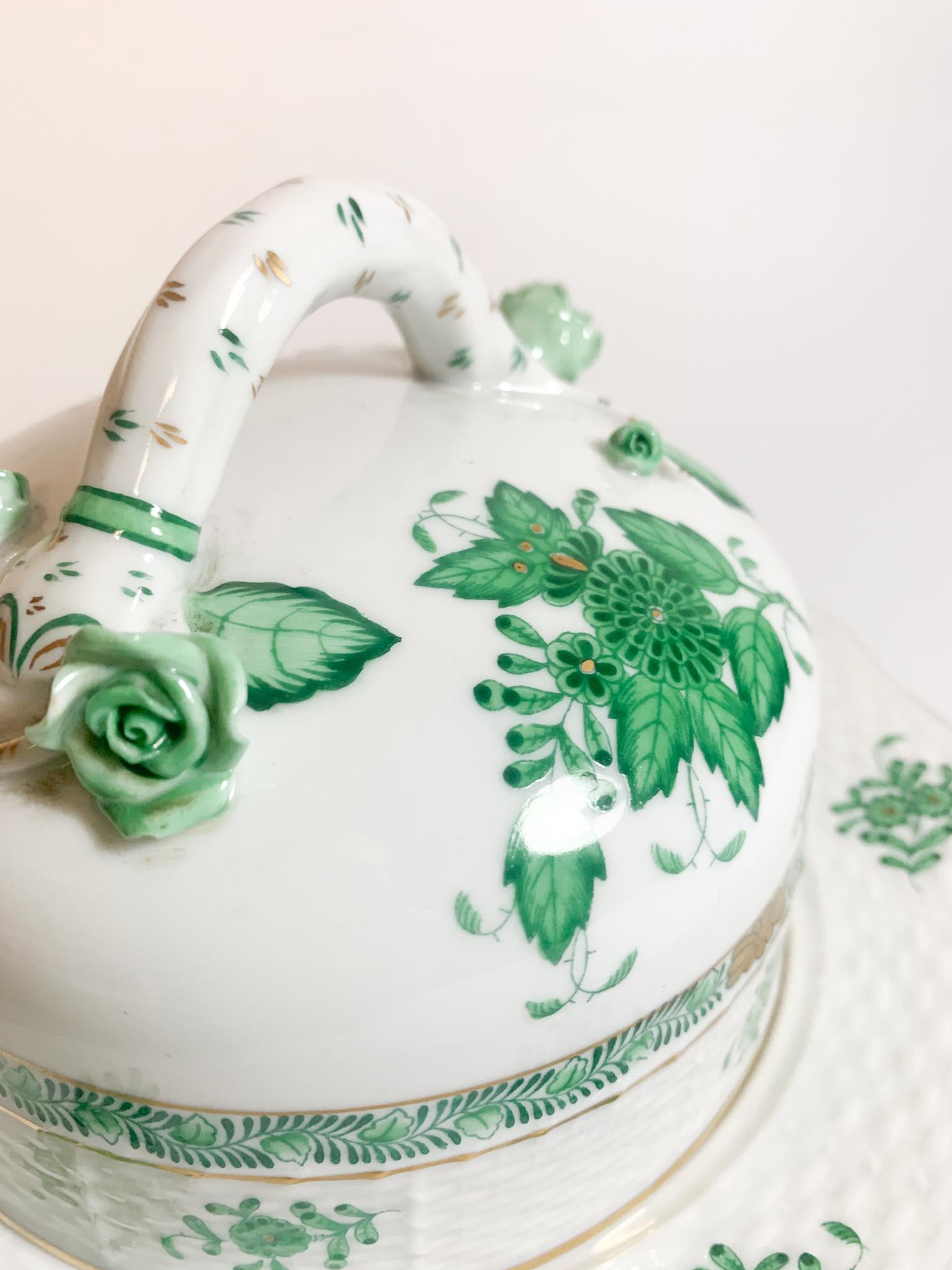 Hungarian Herend Porcelain Butter Dish with Ivy Pattern from the 1950s