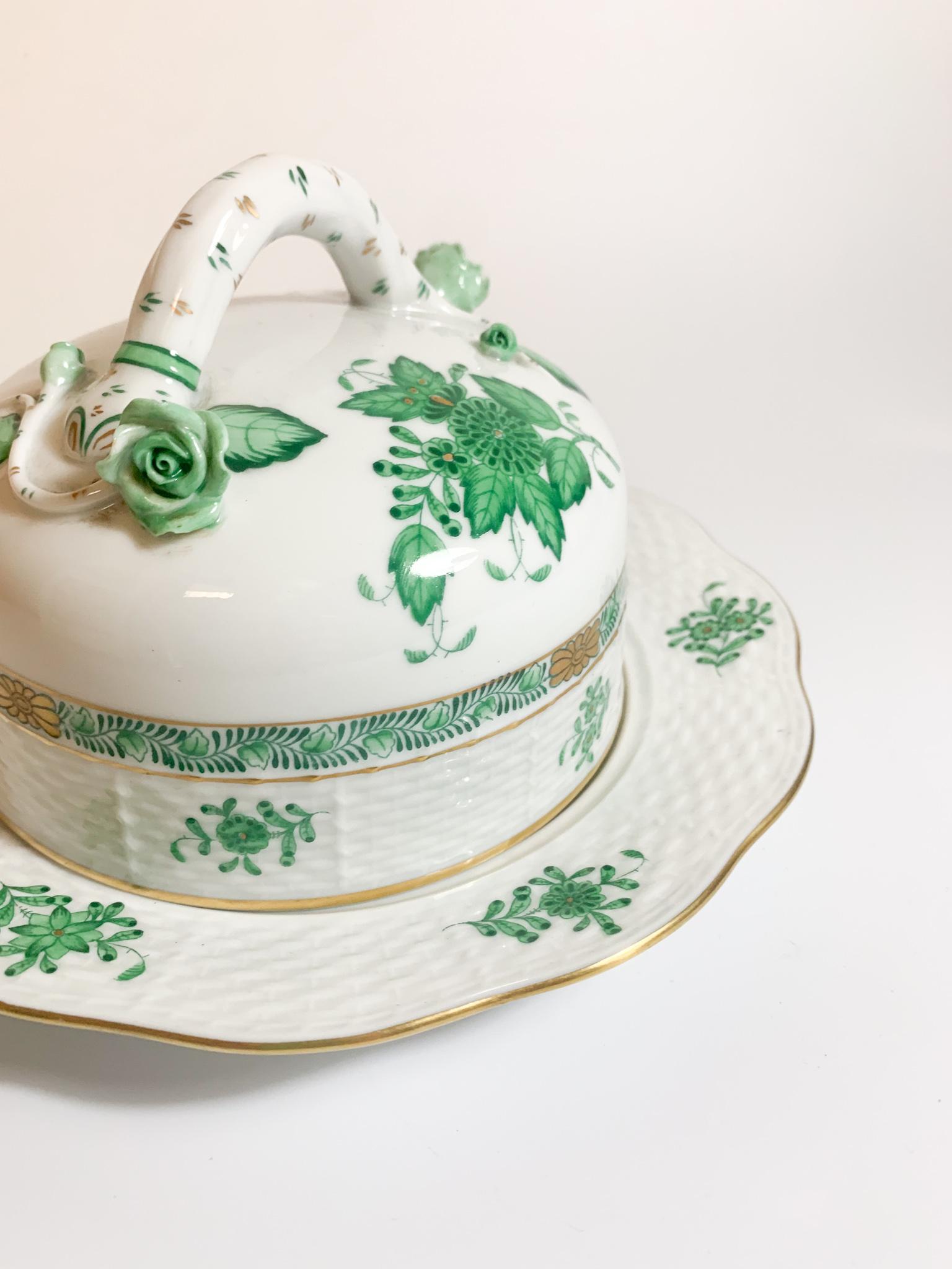 Herend Porcelain Butter Dish with Ivy Pattern from the 1950s In Good Condition In Milano, MI