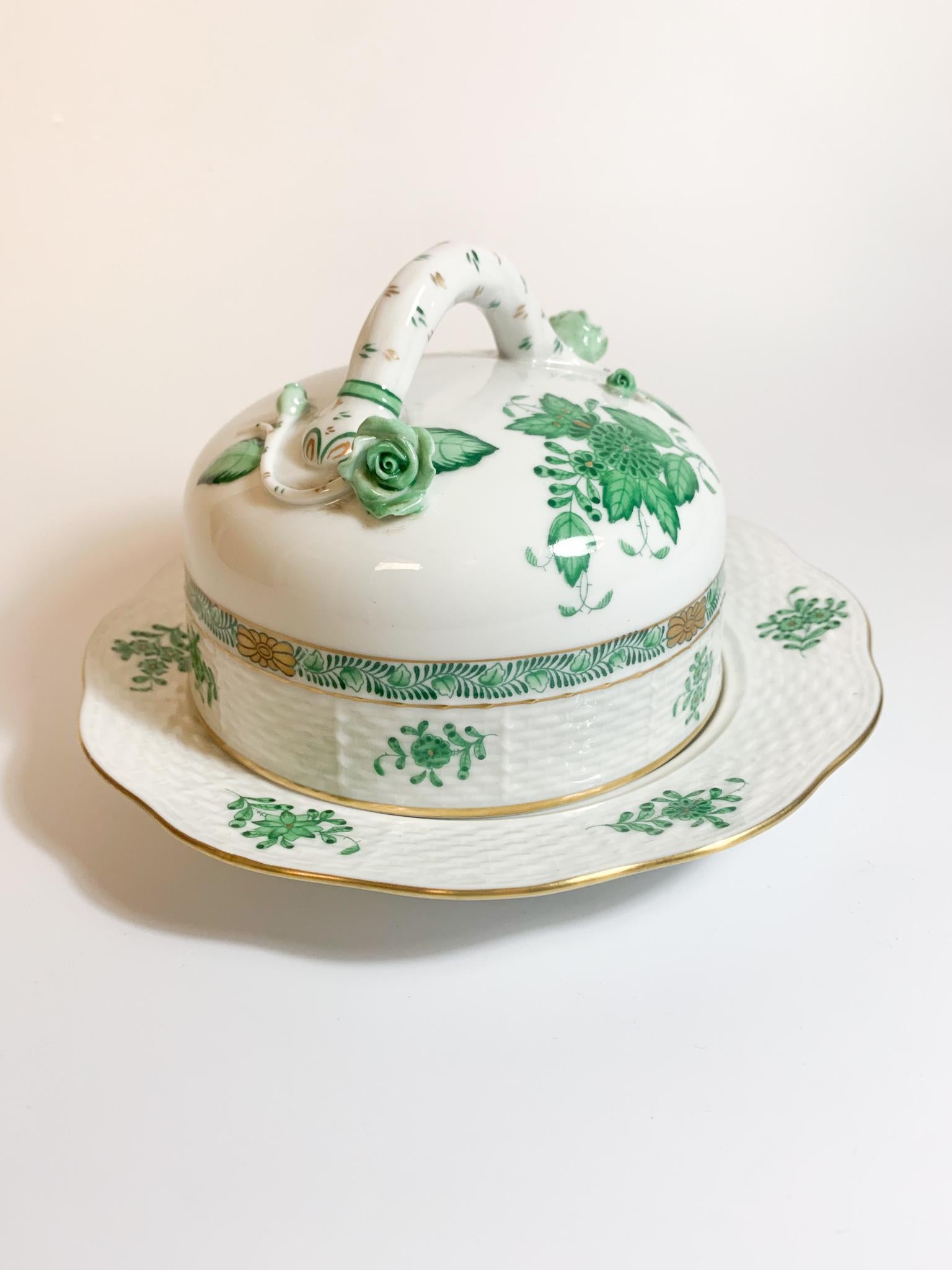 Mid-20th Century Herend Porcelain Butter Dish with Ivy Pattern from the 1950s