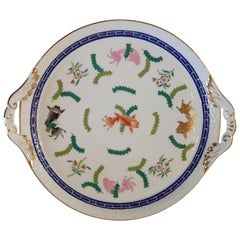 Antique Herend "Poisson" Hand Painted Polychrome Porcelain Cake Plate, Hungary, Modern