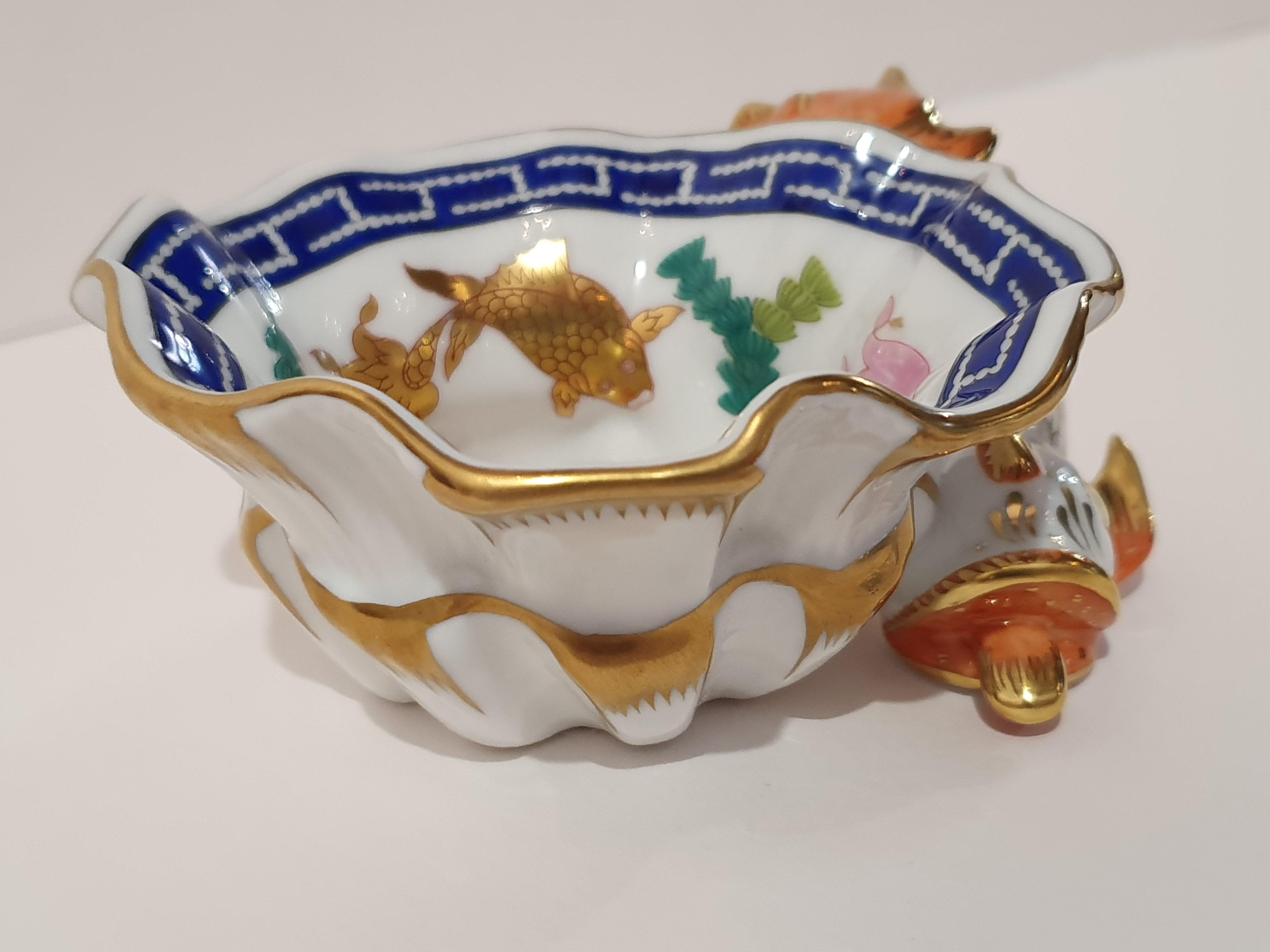Magnificent hand painted Herend porcelain pair of salt cellars in 