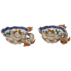 Herend "Poisson" Hand Painted Porcelain Pair of Salt Cellars, Hungary, Modern