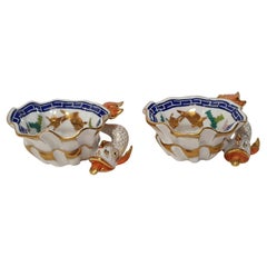 Herend "Poisson" Hand Painted Porcelain Pair of Salt Cellars, Hungary, Modern