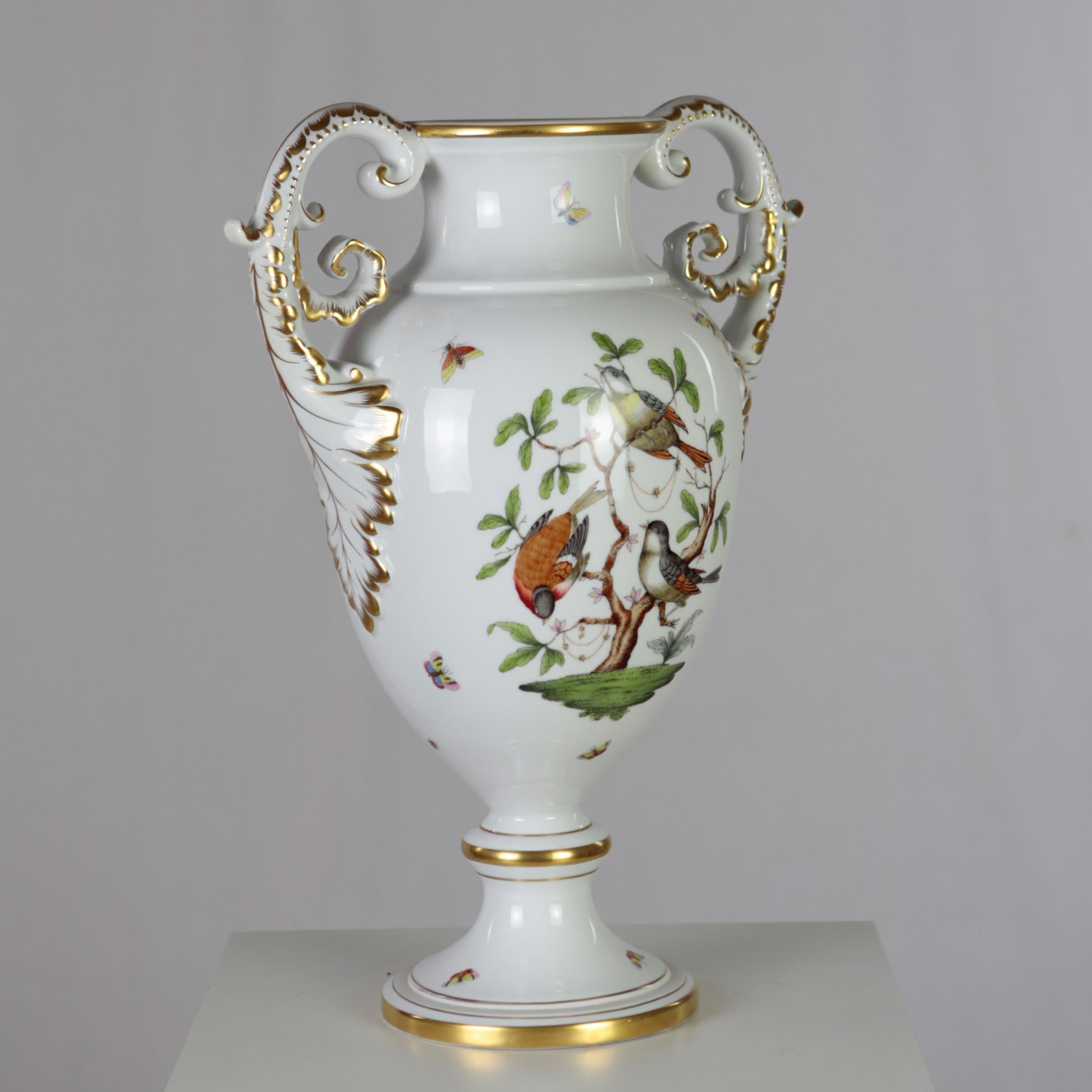 Hungarian Herend Porcelain Amphora Vase, Rothschild Decor, Hand Painted, Gilded, Hungary For Sale