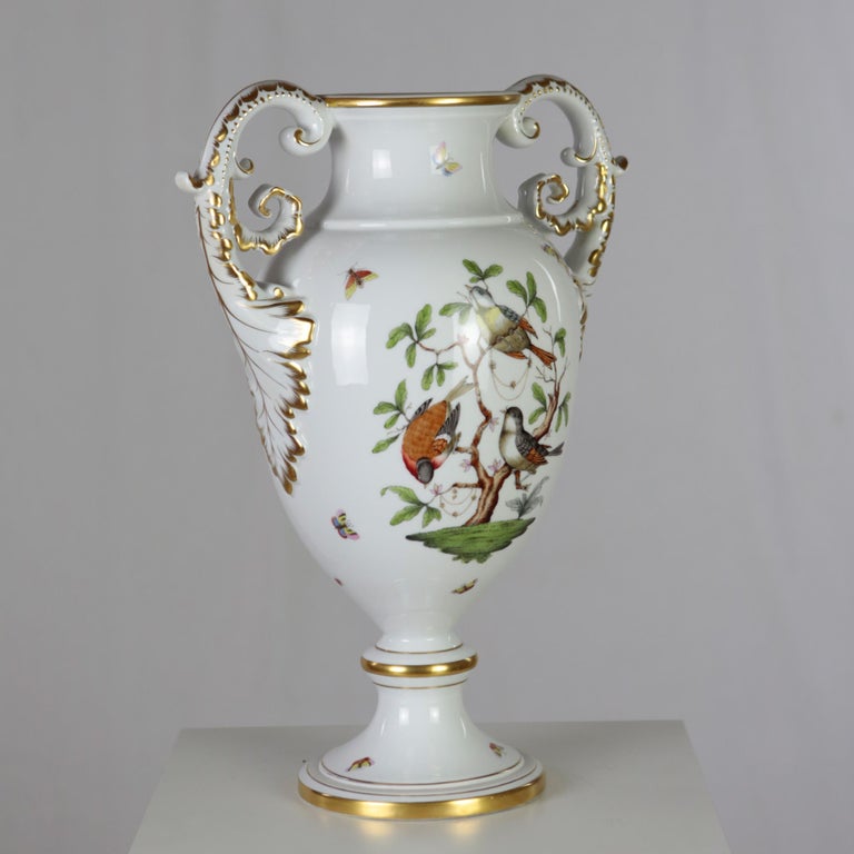 Herend Porcelain Amphora Vase, Rothschild Decor, Hand Painted, Gilded