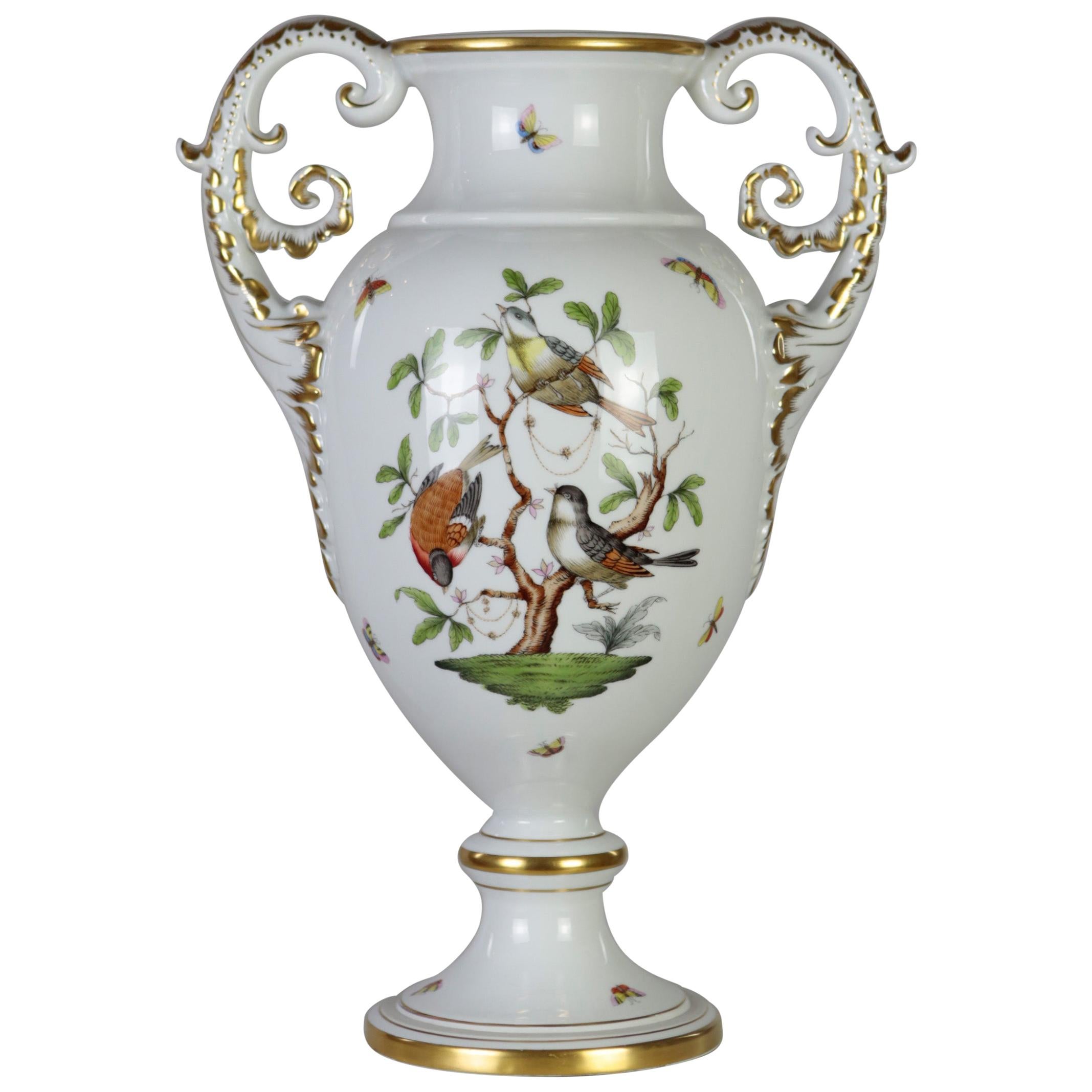 Herend Porcelain Amphora Vase, Rothschild Decor, Hand Painted, Gilded, Hungary For Sale