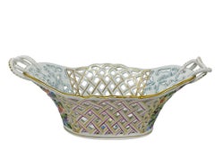 Herend Porcelain "Bouquet de Saxe" Large Openwork Basket with Handles