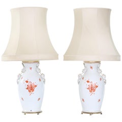Herend Porcelain / Brass Base Pair Table Lamps