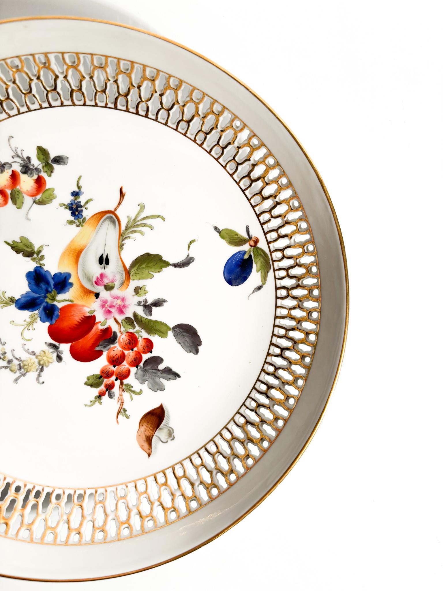 Art Nouveau Herend Porcelain Centerpiece with Fruit Motif from the 1960s