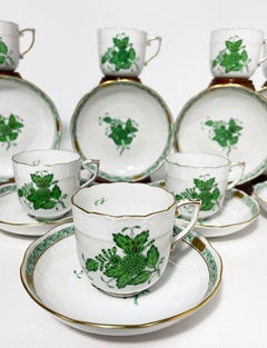 Herend Porcelain "Chinese Bouquet Apponyi Green" 10 Mocha Cups and Saucers