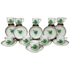 Herend Porcelana "Ramo Chino Apponyi Verde" 10 Tazas y Platos Mocha