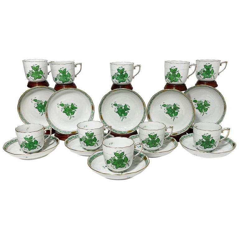 Service à Café Herend Pour 2 Personnes – Vert, Bouquet Chinois, 10 Pièces, Porcelaine