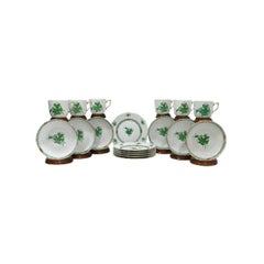 Vintage Herend Porcelain "Chinese Bouquet Apponyi Green" Set for 6
