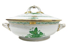 Herend Porcelain "Chinese Bouquet Apponyi Green" Tureen with Handles
