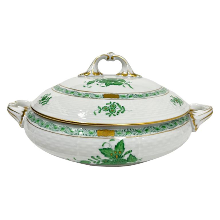 Herend Porcelain "Chinese Bouquet Apponyi Green" Tureen with Handles