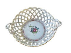 Herend Porcelain "Chinese Bouquet multi color" Openwork Basket with Handles