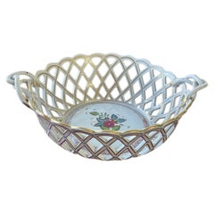 Herend Porcelain "Chinese Bouquet multi color" Openwork Basket with Handles