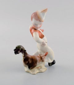 Herend Porcelain Figure, Boy and Rooster, Mid-20th Century