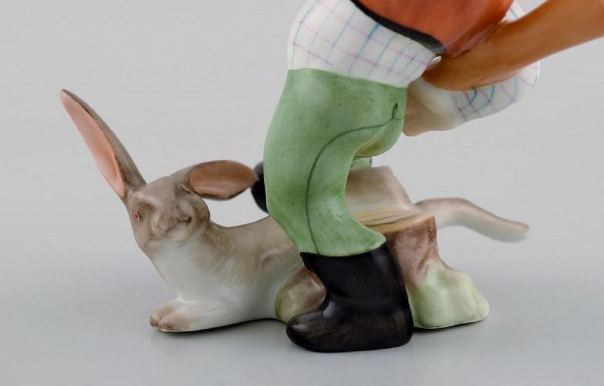 Hungarian Herend Porcelain Figure, Hunter Boy and Hare, Mid-20th Century