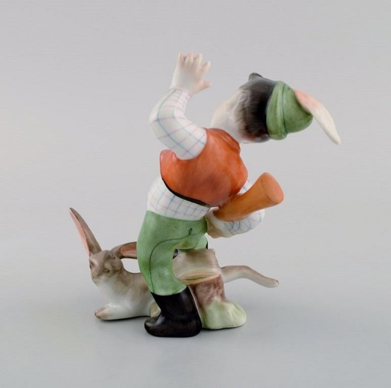 Herend Porcelain Figure, Hunter Boy and Hare, Mid-20th Century 1