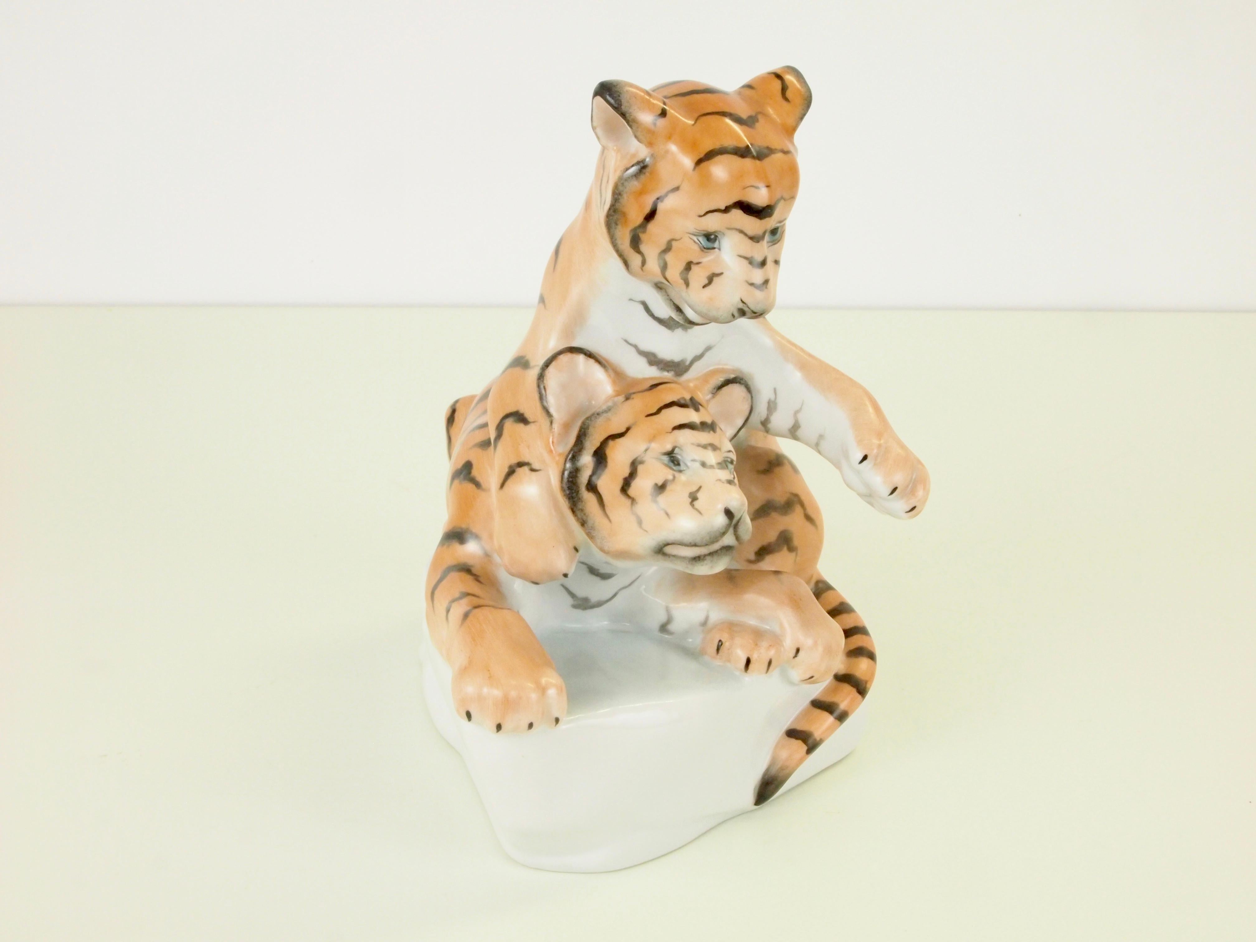 Herend Porcelain Figurine Depicting 2 Tiger Cubs For Sale at 1stDibs