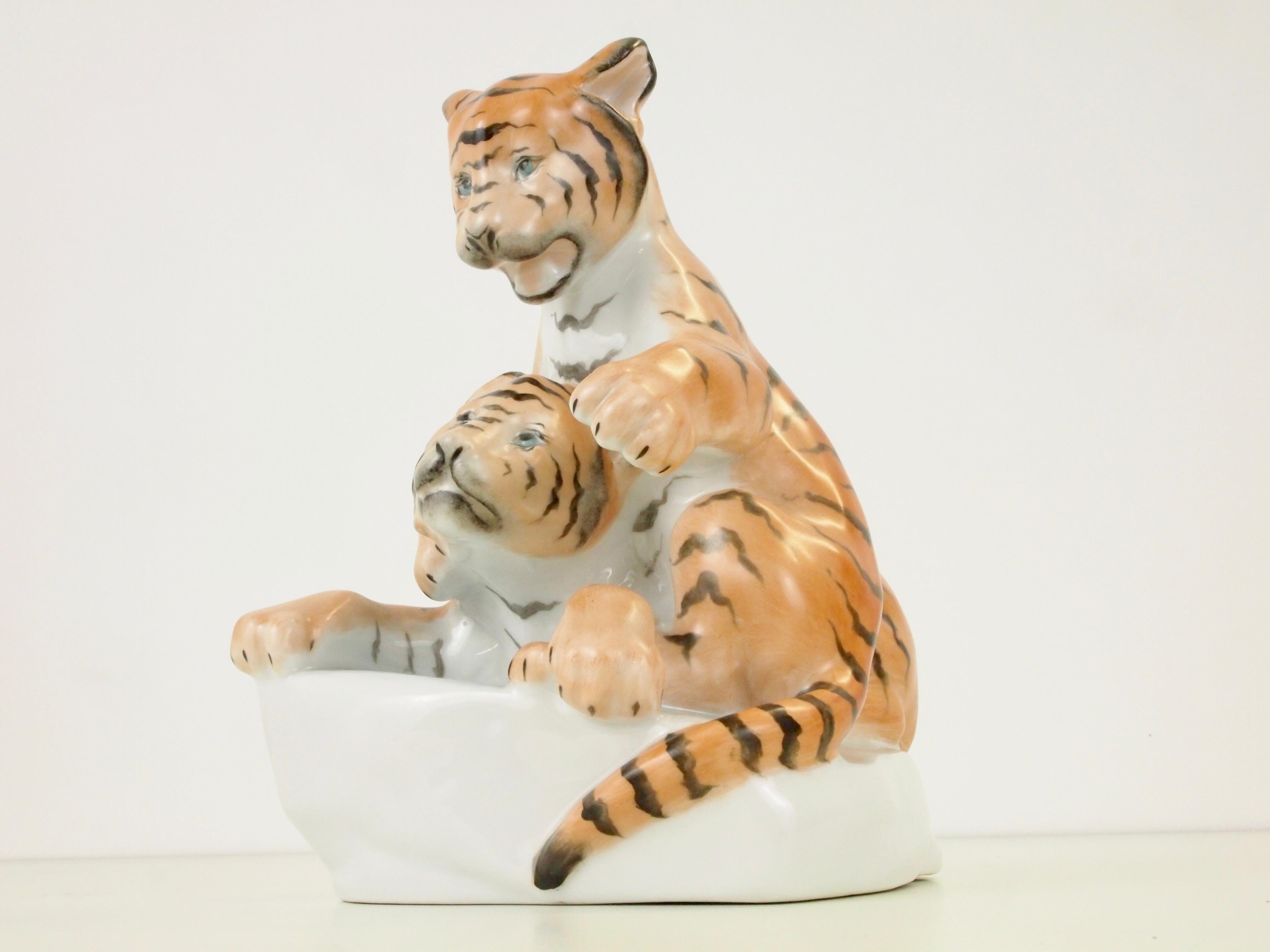Hungarian Herend Porcelain Figurine Depicting 2 Tiger Cubs For Sale