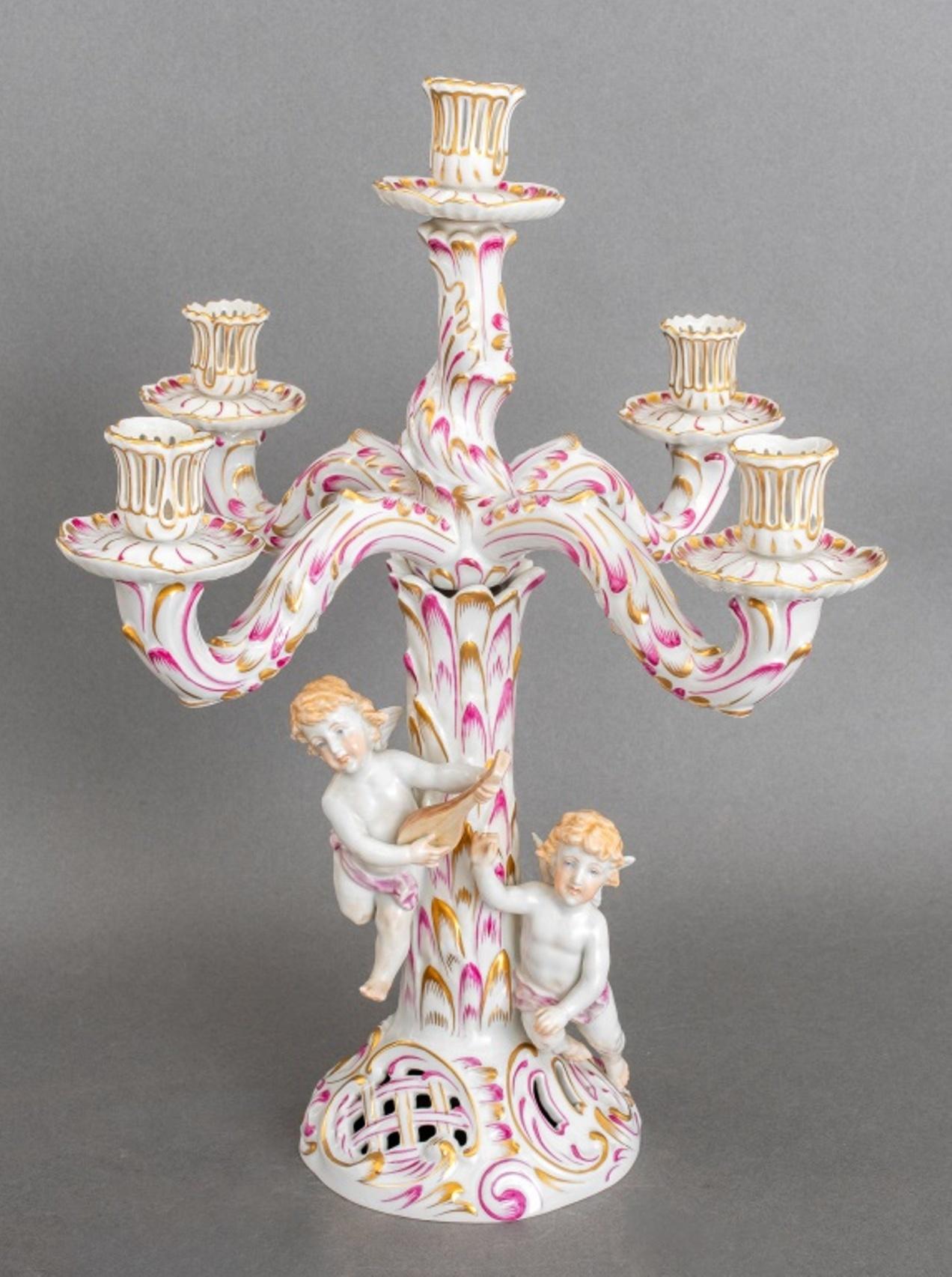 Pair of Herend Porcelain Five Light Candelabra, C. 1950s 5