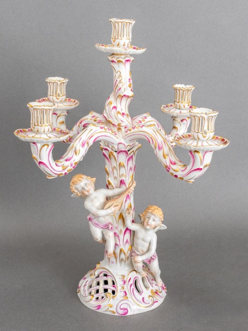 Pair of Herend Porcelain Five Light Candelabra, C. 1950s In Good Condition In New York, NY