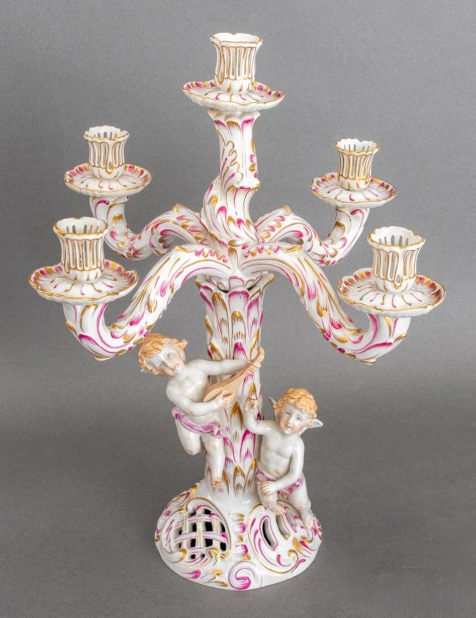 20th Century Pair of Herend Porcelain Five Light Candelabra, C. 1950s