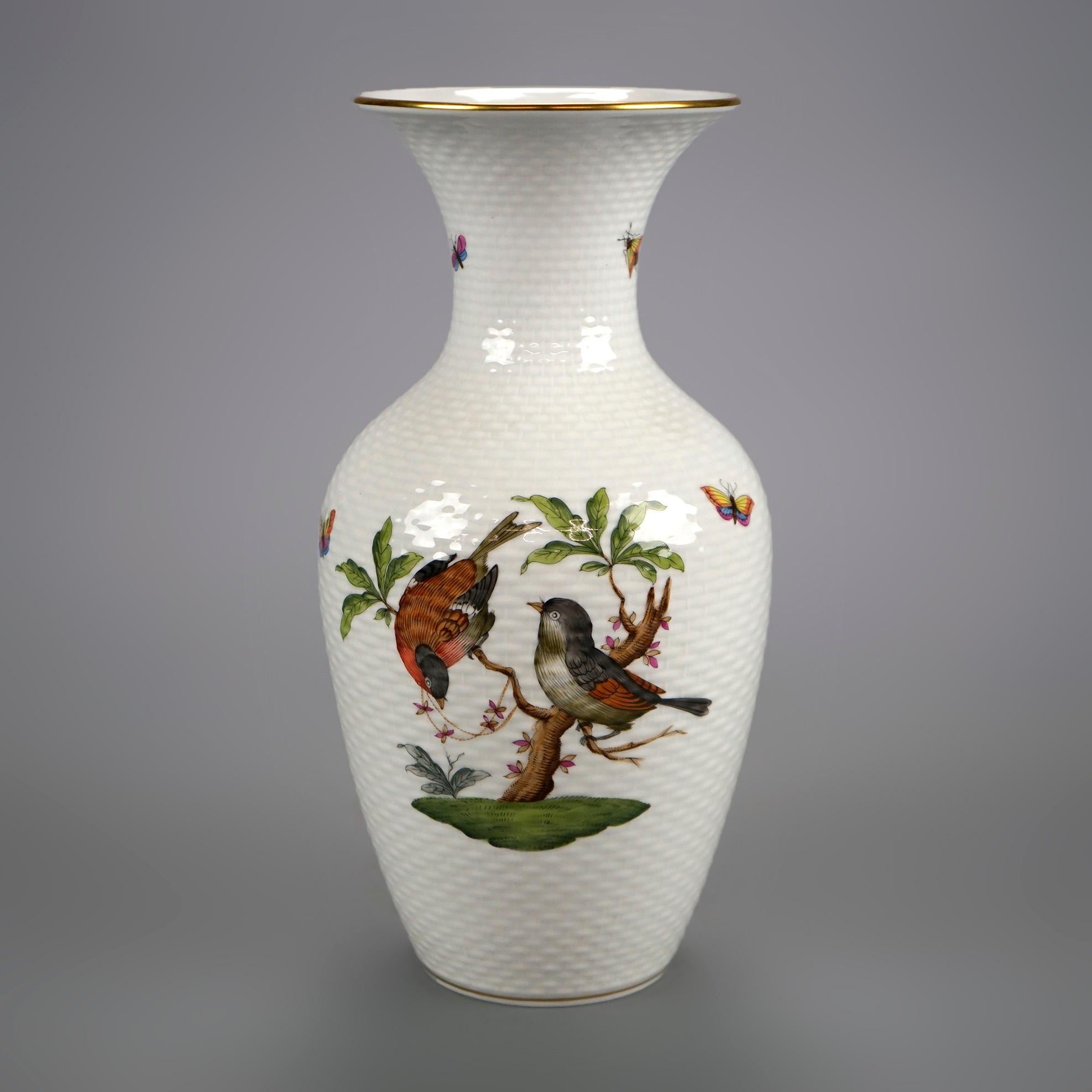 Herend Porcelain Floral, Butterfly & Bird Decorated Vase 20th C In Good Condition In Big Flats, NY