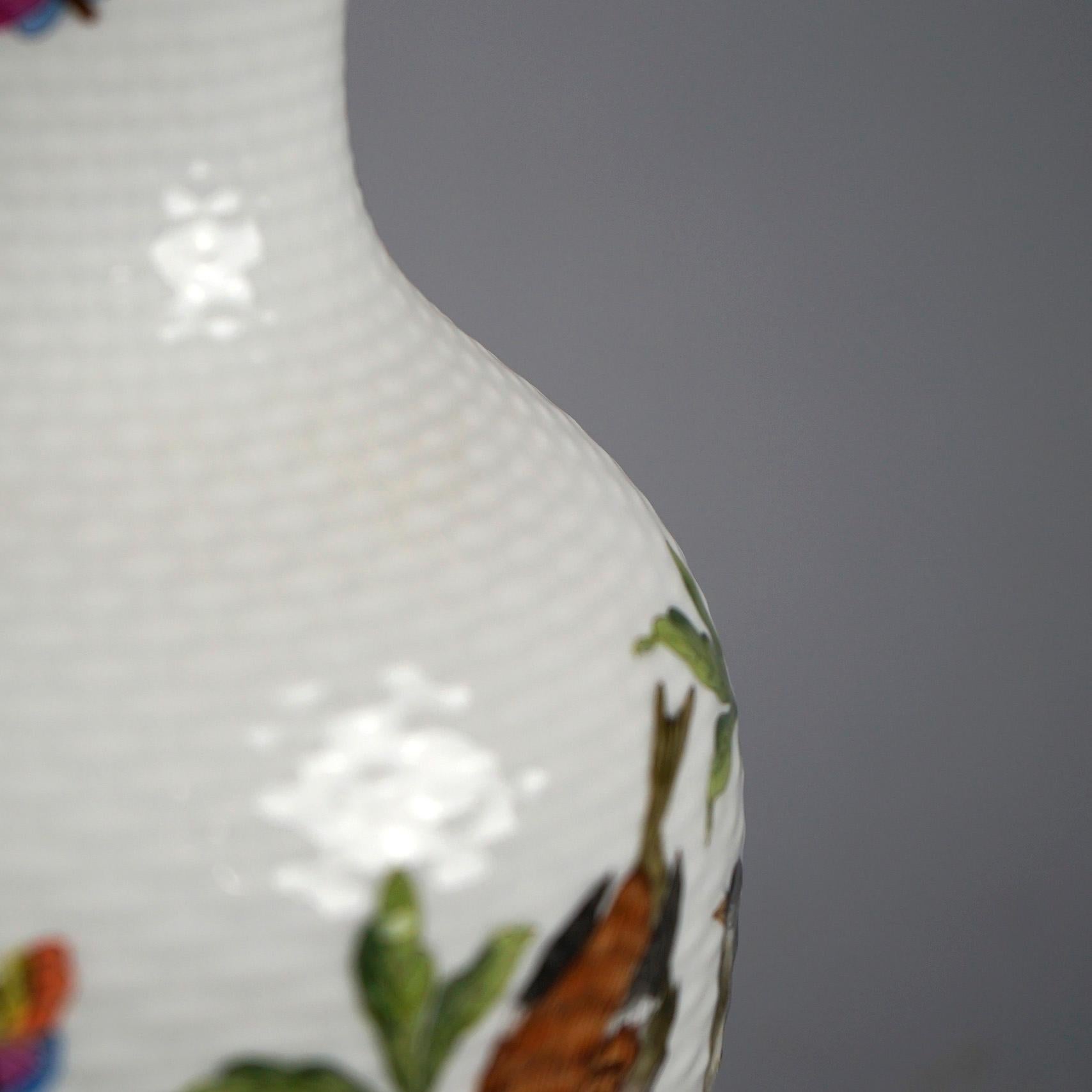 20th Century Herend Porcelain Floral, Butterfly & Bird Decorated Vase 20th C