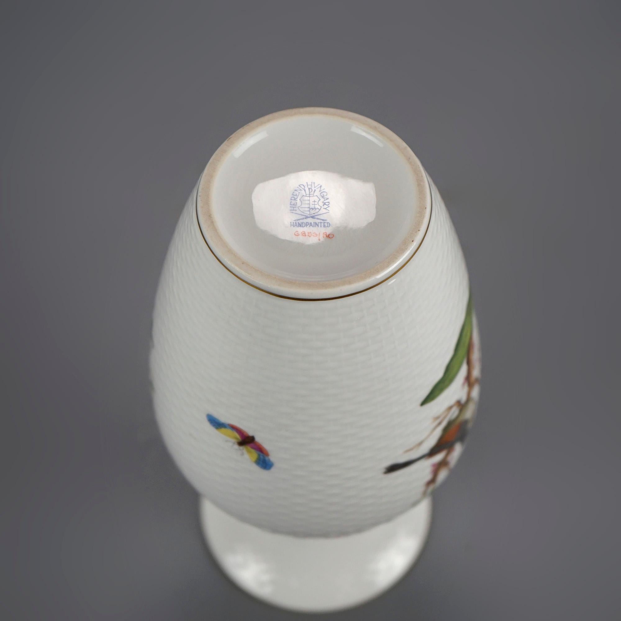 Herend Porcelain Floral, Butterfly & Bird Decorated Vase 20th C 1