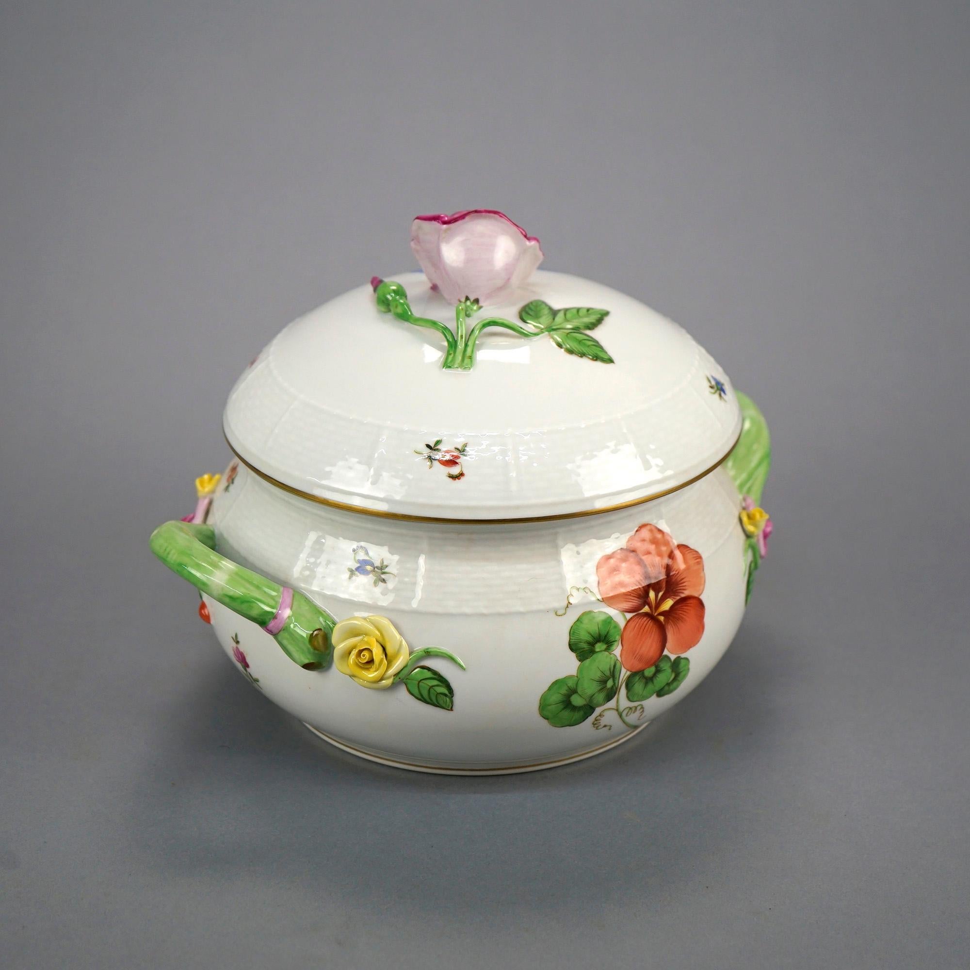 Herend Porcelain Floral Decorated Covered Tureen with Applied Flowers, 20th C In Good Condition In Big Flats, NY