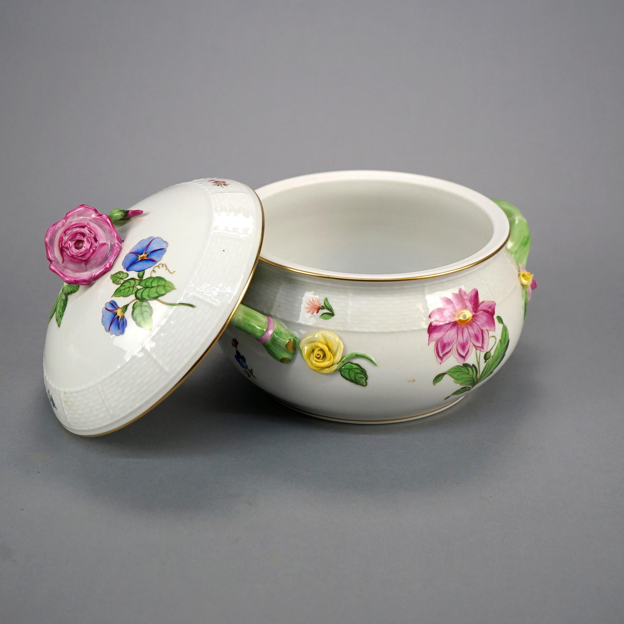 Herend Porcelain Floral Decorated Covered Tureen with Applied Flowers, 20th C 3