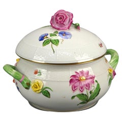 Herend Porcelain Floral Decorated Covered Tureen with Applied Flowers, 20th C